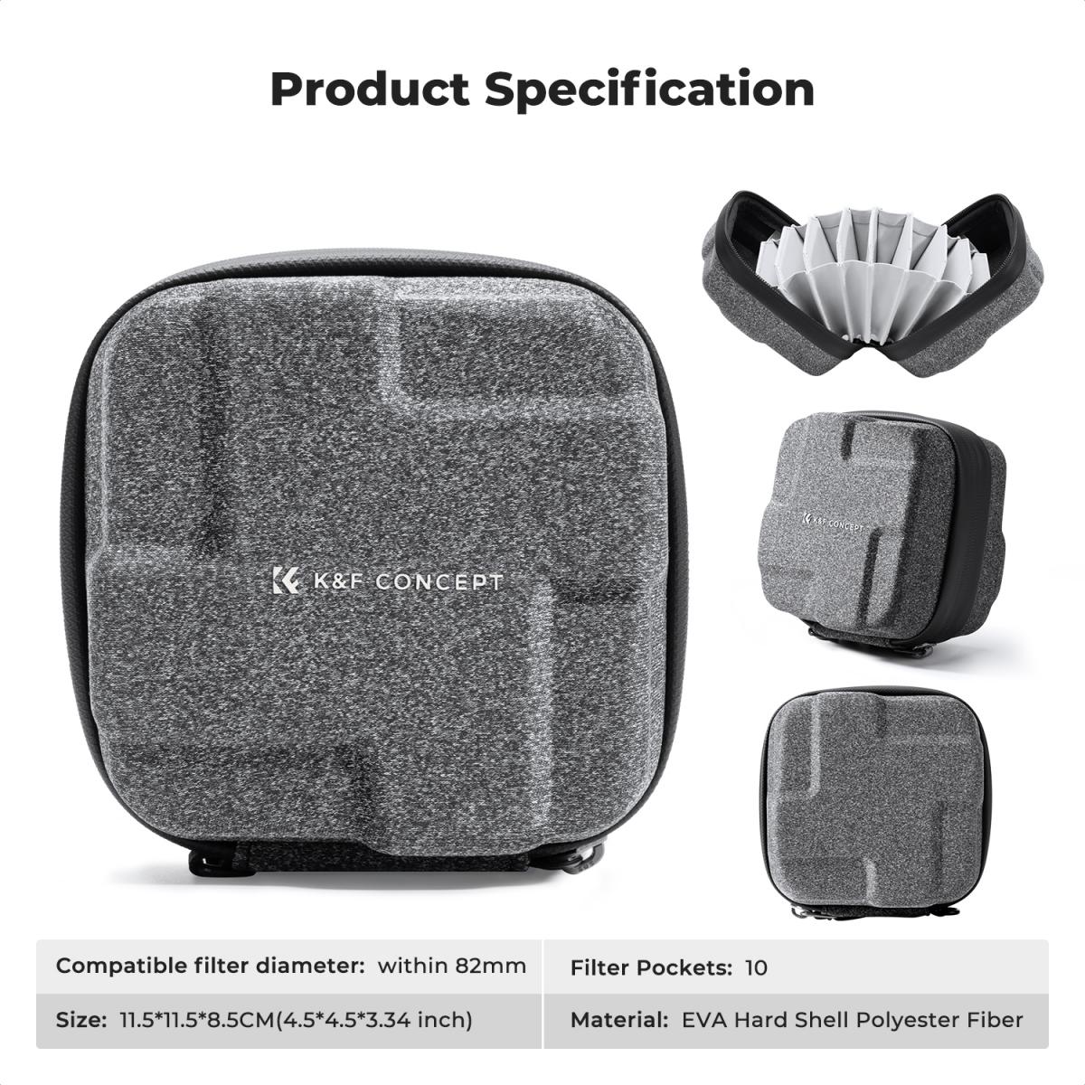 K&F Concept 10-Pocket Camera Lens Filter / Adapter Carry Pouch Bag Shockproof Thick Padding with Detachable Wrist Strap