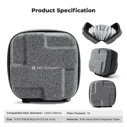 K&F Concept 10-Pocket Camera Lens Filter / Adapter Carry Pouch Bag Shockproof Thick Padding with Detachable Wrist Strap