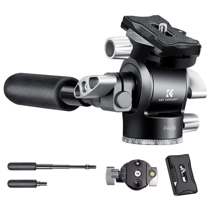 K&F Concept FH-01 Fluid Tripod Head with 5kg Max Payload, 1/4" Mounting Bolt and Arca Swiss Quick Release Plate for Photography and Videography KF31-048