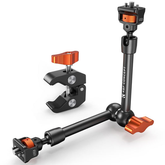 K&F Concept 60mm Super C-Clamp & 11" / 9.8" / 6" Magic Arm Mount with 360° Ball Head, 2kg Maximum Load Capacity, 1/4" & 3/8" Screw for Smartphone Clip, Fill Light, Compact, DSLR, SLR, Mirrorless, Panoramic, Action Cameras
