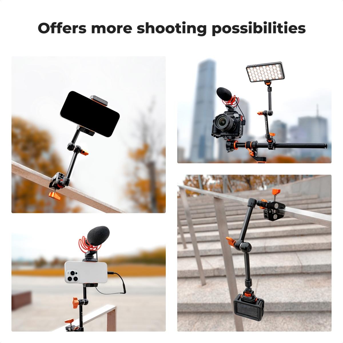 K&F Concept 60mm Super C-Clamp & 11" / 9.8" / 6" Magic Arm Mount with 360° Ball Head, 2kg Maximum Load Capacity, 1/4" & 3/8" Screw for Smartphone Clip, Fill Light, Compact, DSLR, SLR, Mirrorless, Panoramic, Action Cameras