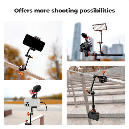 K&F Concept 60mm Super C-Clamp & 11" / 9.8" / 6" Magic Arm Mount with 360° Ball Head, 2kg Maximum Load Capacity, 1/4" & 3/8" Screw for Smartphone Clip, Fill Light, Compact, DSLR, SLR, Mirrorless, Panoramic, Action Cameras