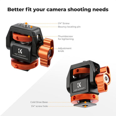 K&F Concept Lightweight Field Monitor Mount Holder with Cold Shoe & 1/4" Screw, 180° / 360° Adjustable Swivel and Tilt Rotation, 3kg Maximum Load Capacity