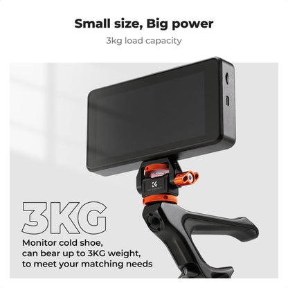 K&F Concept Lightweight Field Monitor Mount Holder with Cold Shoe & 1/4" Screw, 180° / 360° Adjustable Swivel and Tilt Rotation, 3kg Maximum Load Capacity