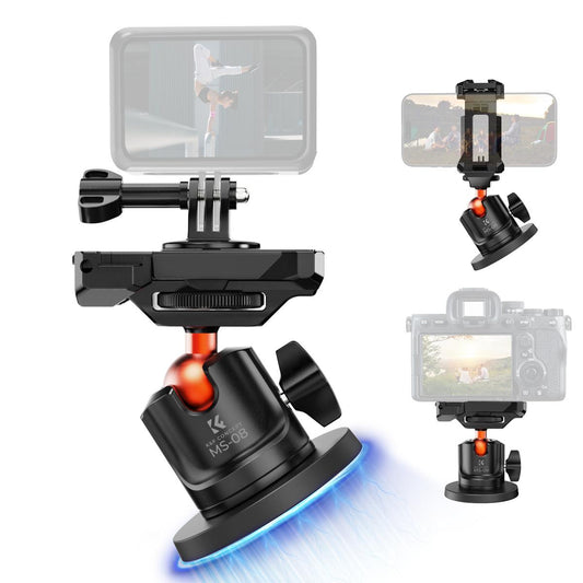 K&F Concept MS-08 Magnetic Ball Head Mount for DJI Insta360 GoPro Action Cameras & Smartphones, 360° Adjustable Angle with 3kgs Max Load Capacity and ABS Silicone Base | KF31-156