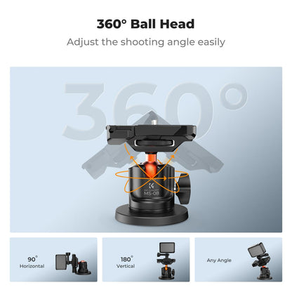 K&F Concept MS-08 Magnetic Ball Head Mount for DJI Insta360 GoPro Action Cameras & Smartphones, 360° Adjustable Angle with 3kgs Max Load Capacity and ABS Silicone Base | KF31-156