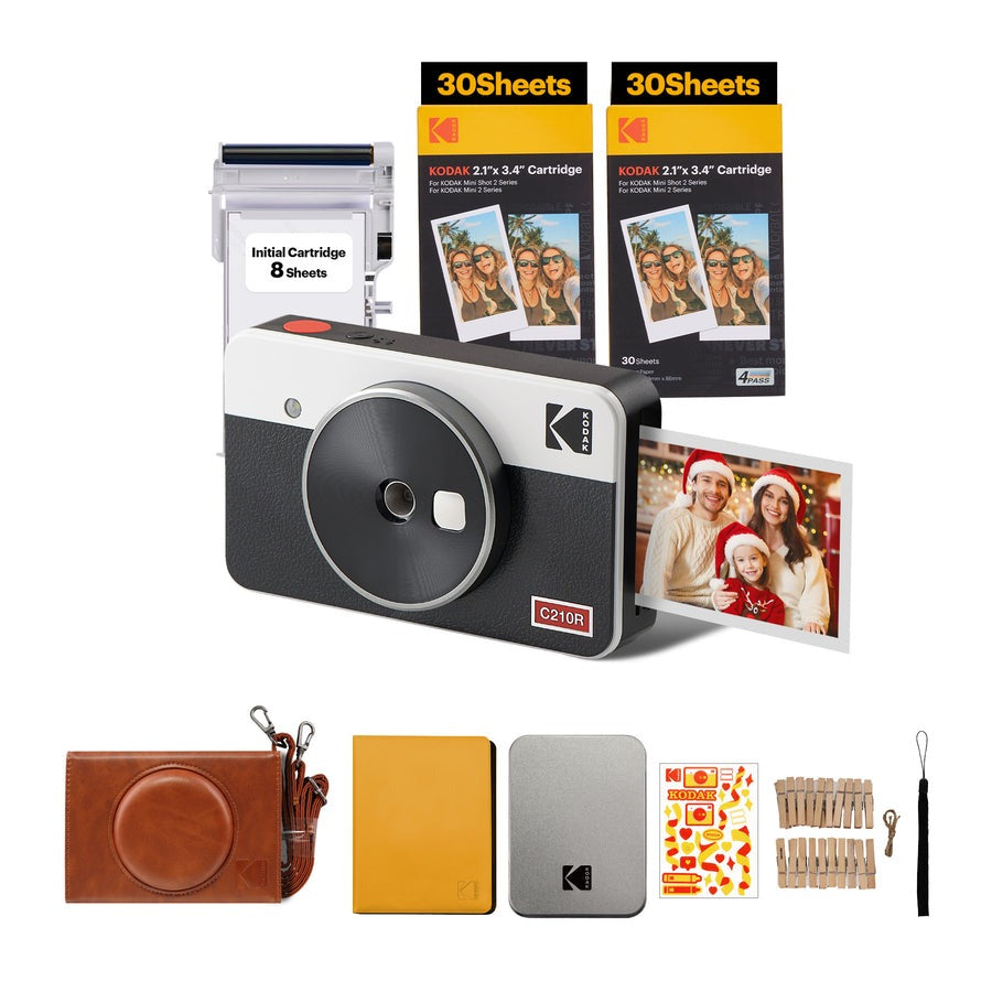 KODAK Mini Shot 2 RETRO 2 in 1 Instant Camera and Photo Printer with 68 Film Sheets Bundle Kit and Accessories 2.1" x 3.4" Prints, 1.77" LCD Display, 4PASS Print Technology, Bluetooth Printing via Mobile Smartphone App (C210R) | Yellow, White