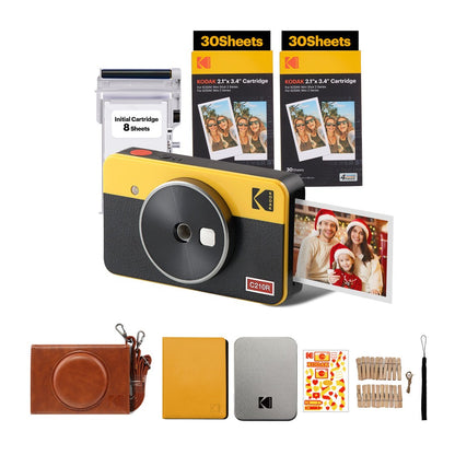 KODAK Mini Shot 2 RETRO 2 in 1 Instant Camera and Photo Printer with 68 Film Sheets Bundle Kit and Accessories 2.1" x 3.4" Prints, 1.77" LCD Display, 4PASS Print Technology, Bluetooth Printing via Mobile Smartphone App (C210R) | Yellow, White