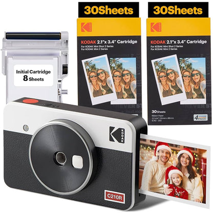 KODAK Mini Shot 2 RETRO 2 in 1 Instant Camera and Photo Printer with 68 Film Sheets Bundle Kit and Accessories 2.1" x 3.4" Prints, 1.77" LCD Display, 4PASS Print Technology, Bluetooth Printing via Mobile Smartphone App (C210R) | Yellow, White