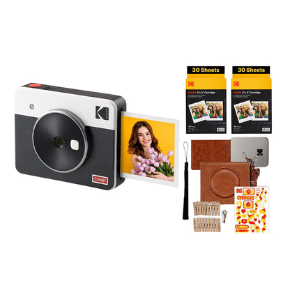 KODAK Mini Shot 3 RETRO 2 in 1 Instant Camera and Photo Printer Kit Bundle 3" x 3" Prints, 8 + 60 Sheets with Accessories, 1.77" LCD Display, 4PASS Print Technology, Bluetooth Printing via Mobile Smartphone App | C300R