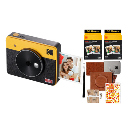 KODAK Mini Shot 3 RETRO 2 in 1 Instant Camera and Photo Printer Kit Bundle 3" x 3" Prints, 8 + 60 Sheets with Accessories, 1.77" LCD Display, 4PASS Print Technology, Bluetooth Printing via Mobile Smartphone App | C300R