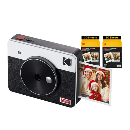 KODAK Mini Shot 3 RETRO 2 in 1 Instant Camera and Photo Printer Kit Bundle 3" x 3" Prints, 8 + 60 Sheets with Accessories, 1.77" LCD Display, 4PASS Print Technology, Bluetooth Printing via Mobile Smartphone App | C300R