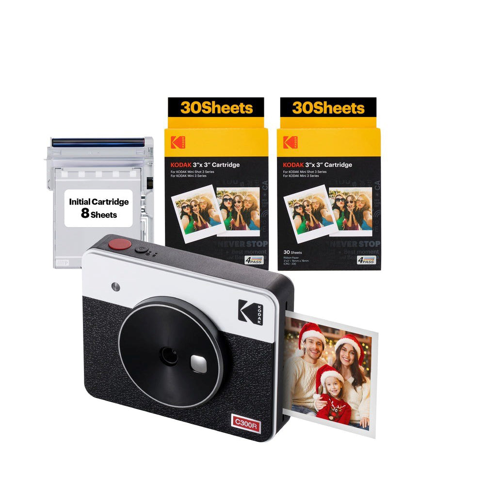 KODAK Mini Shot 3 RETRO 2 in 1 Instant Camera and Photo Printer Kit Bundle 3" x 3" Prints, 8 + 60 Sheets with Accessories, 1.77" LCD Display, 4PASS Print Technology, Bluetooth Printing via Mobile Smartphone App | C300R