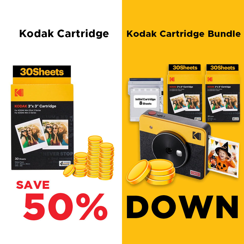 KODAK Mini Shot 3 RETRO 2 in 1 Instant Camera and Photo Printer Kit Bundle 3" x 3" Prints, 8 + 60 Sheets with Accessories, 1.77" LCD Display, 4PASS Print Technology, Bluetooth Printing via Mobile Smartphone App | C300R