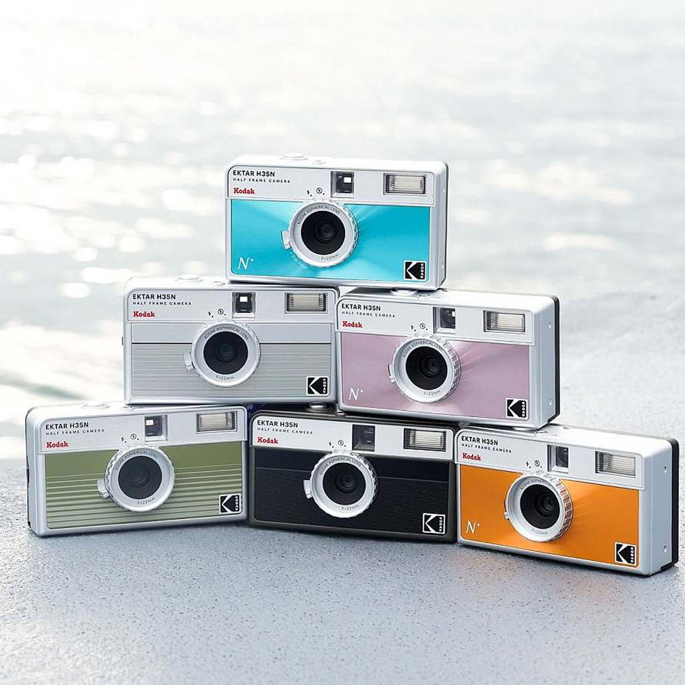 KODAK EKTAR H35N 35mm Reusable Point & Shoot Alog Half Frame Film Camera with Max 72 Shots Exposures, Built-In Star Filter, Bulb Shutter with Coated Lens and Tripod Holes for Vintage Film Photography | Matte Striped Silver