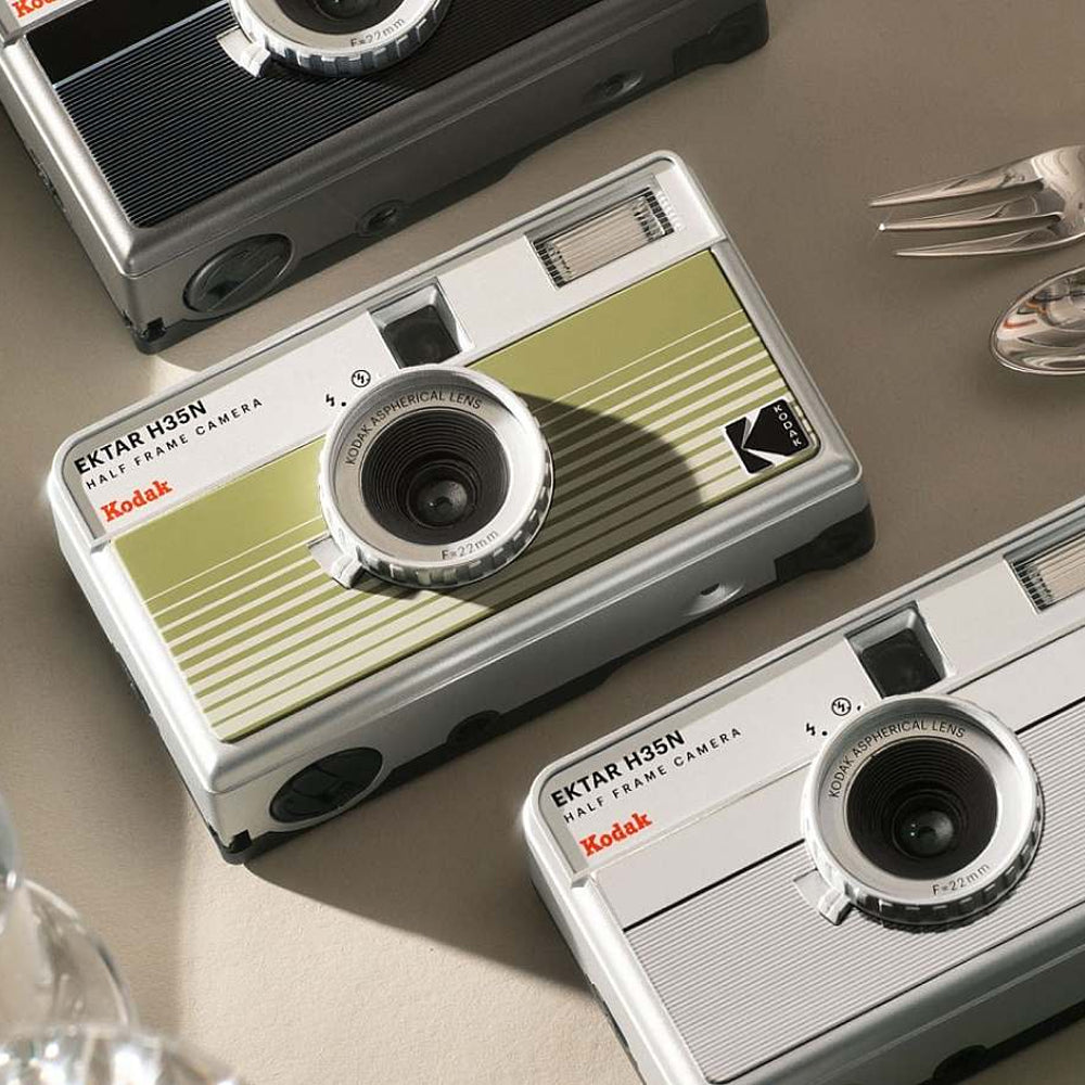 KODAK EKTAR H35N 35mm Reusable Point & Shoot Alog Half Frame Film Camera with Max 72 Shots Exposures, Built-In Star Filter, Bulb Shutter with Coated Lens and Tripod Holes for Vintage Film Photography | Matte Striped Silver