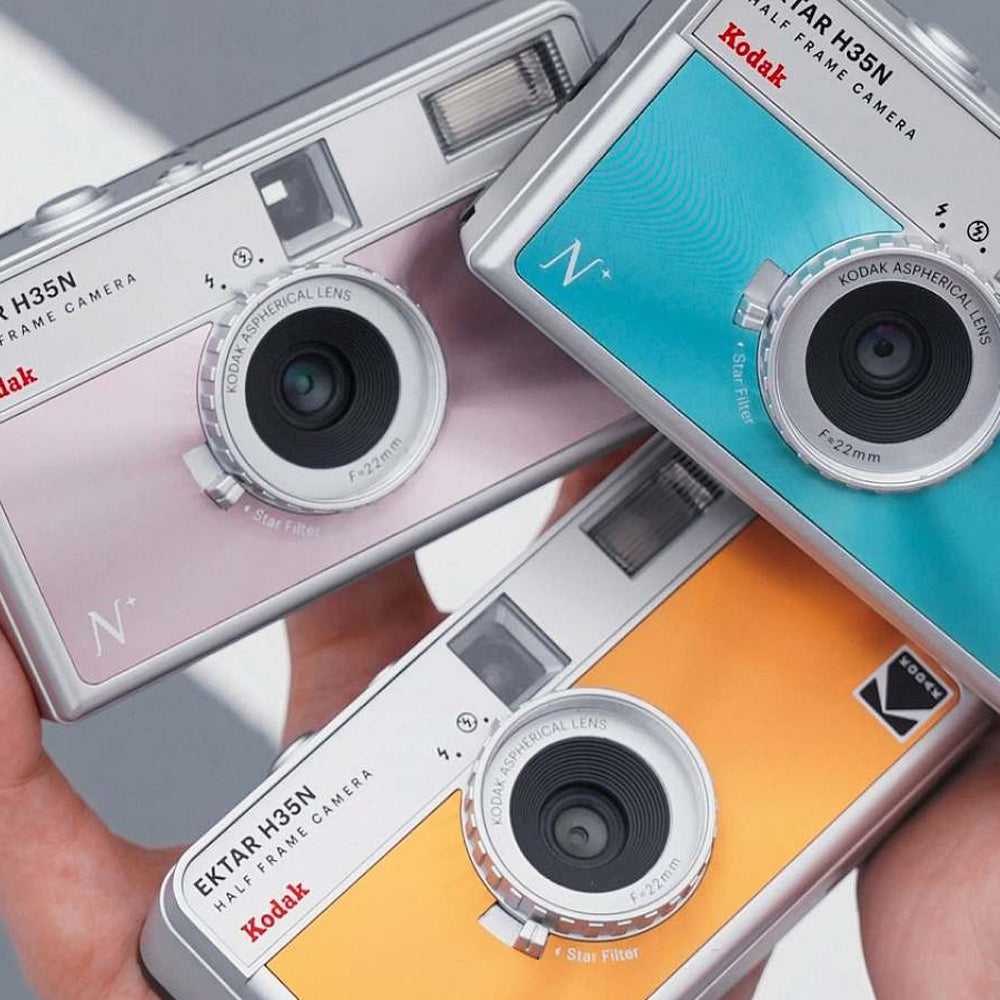 KODAK EKTAR H35N 35mm Reusable Point & Shoot Alog Half Frame Film Camera with Max 72 Shots Exposures, Built-In Star Filter, Bulb Shutter with Coated Lens and Tripod Holes for Vintage Film Photography | Matte Striped Silver