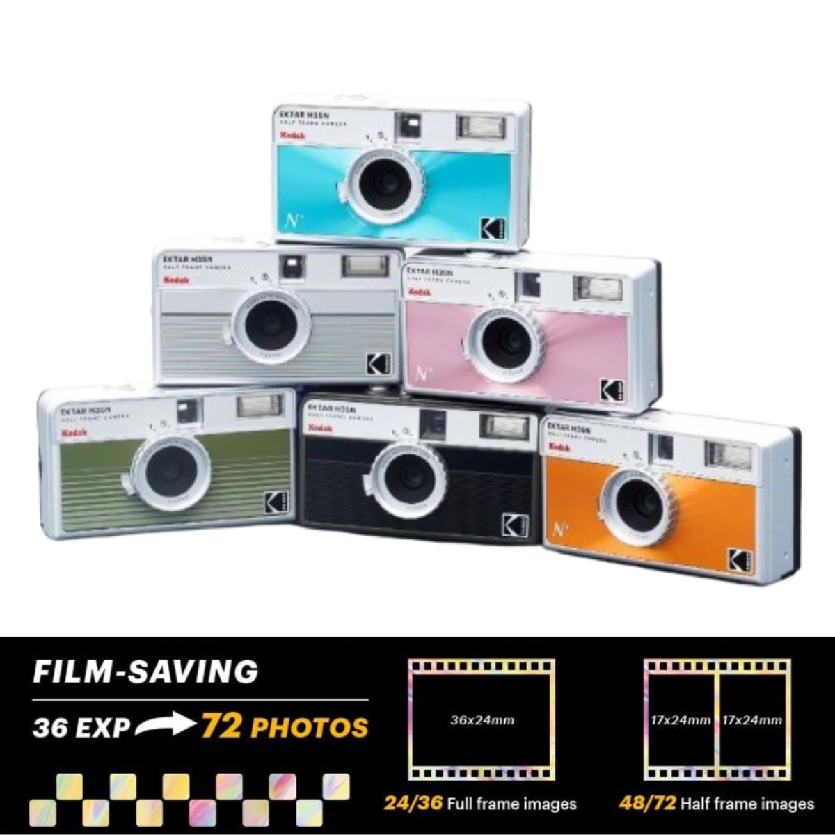 KODAK EKTAR H35N 35mm Reusable Point & Shoot Alog Half Frame Film Camera with Max 72 Shots Exposures, Built-In Star Filter, Bulb Shutter with Coated Lens and Tripod Holes for Vintage Film Photography | Matte Striped Silver