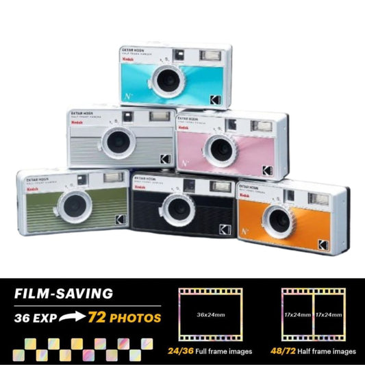 KODAK EKTAR H35N 35mm Reusable Point & Shoot Analog Half Frame Film Camera with Max 72 Shots Exposures, Built-In Star Filter, Bulb Shutter with Coated Lens and Tripod Holes for Vintage Film Photography | Matte Striped Silver