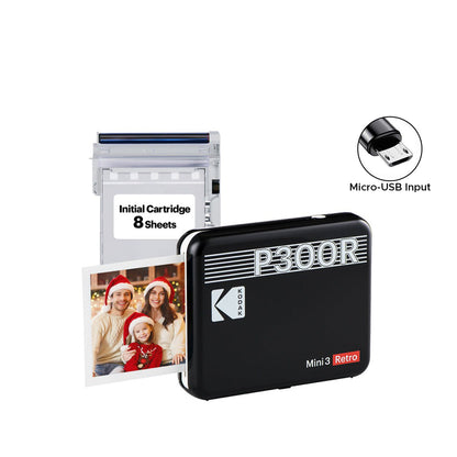 KODAK Mini 3 RETRO Portable Bluetooth NFC Wireless 620mAh Photo Printer Bundle Kit with 68 Film Sheets and Accessories, 3" x 3" Prints, 4PASS Print Technology, Bordered / Borderless Printing and Mobile Smartphone App Support (P300R) | Yellow, Black, White