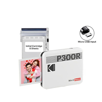 KODAK Mini 3 RETRO Portable Bluetooth NFC Wireless 620mAh Photo Printer Bundle Kit with 68 Film Sheets and Accessories, 3" x 3" Prints, 4PASS Print Technology, Bordered / Borderless Printing and Mobile Smartphone App Support (P300R) | Yellow, Black, White