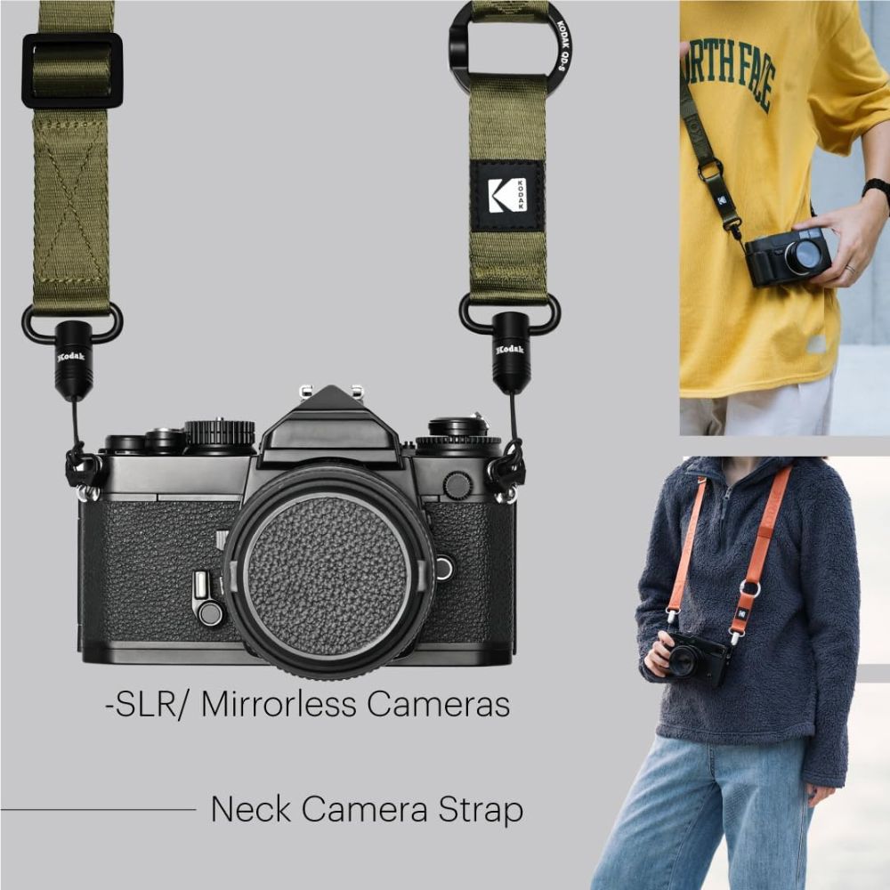 KODAK Multi-Purpose Camera Shoulder Neck Strap with QD Quick Detach Buckles and O Ring, Max 145cm Length, 40Kg Max Payload for Smartphone DSLR Mirrorless and Photography | Black Burgundy Olive Silver Purple