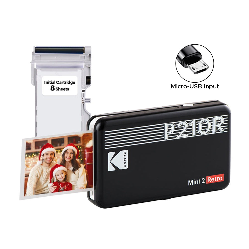 KODAK Mini 2 RETRO Portable Bluetooth NFC Wireless 620mAh Photo Printer Bundle Kit with 68 Film Sheets and Accessories, 2.1" x 3.4" Prints 4PASS Print, Bordered / Borderless Printing, Smartphone App Support (Yellow, Black, White) | P210R