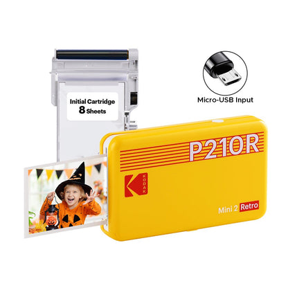 KODAK Mini 2 RETRO Portable Bluetooth NFC Wireless 620mAh Photo Printer Bundle Kit with 68 Film Sheets and Accessories, 2.1" x 3.4" Prints 4PASS Print, Bordered / Borderless Printing, Smartphone App Support (Yellow, Black, White) | P210R