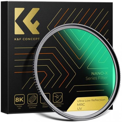 K&F Concept Nano-X Series Ultra Low Reflection Premium Optical Camera Lens UV Filter Water and Dust Proof UHD MRC 28-Layer Nano-Coated for Photography 37mm, 40.5mm, 43mm, 46mm, 49mm, 52mm, 55mm, 58mm, 62mm, 67mm, 72mm, 77mm, 82mm, 95mm