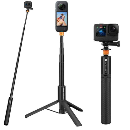 K&F Concept MS21 Invisible Tripod Selfie Stick 47" / 120cm Max Height, 2-in-1 Aluminum Design, 6-Section Adjustable Length, 1/4"-20 Screw and GoPro Adapter Mount for Hero 13/12/11, Insta360 X5/X4/X3/X2, DJI Osmo Action Cameras | JG Superstore