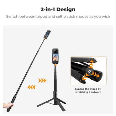 K&F Concept MS21 Invisible Tripod Selfie Stick 47" / 120cm Max Height, 2-in-1 Aluminum Design, 6-Section Adjustable Length, 1/4"-20 Screw and GoPro Adapter Mount for Hero 13/12/11, Insta360 X5/X4/X3/X2, DJI Osmo 360 Pocket 3 Action Cameras | JG Superstore