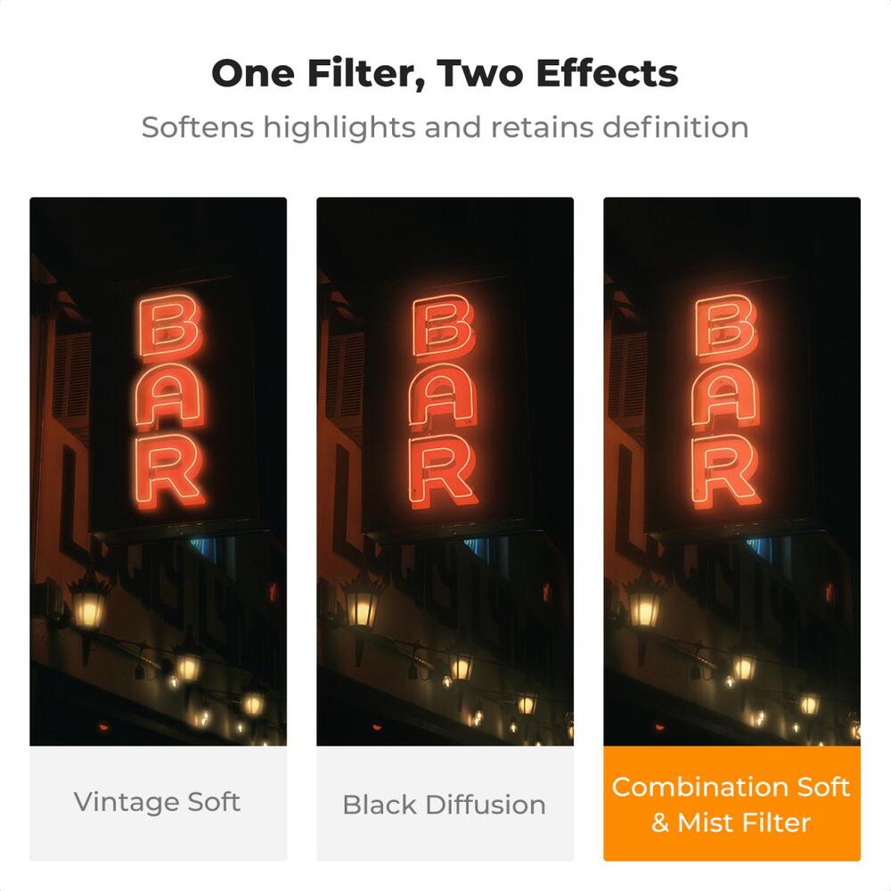 K&F Concept Nano‑X Series 49mm-82mm Combination Soft & Mist Lens Filter Cinematic Effect