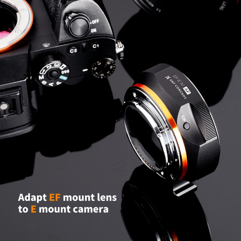 K&F Concept Canon EF EF-S Mount Lens to Sony E Mount Camera Body AF Autofocus Electronic Adapter Ring with IS Lenses Stabilization Support and Micro USB Port