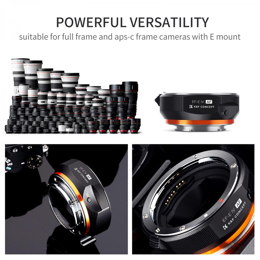 K&F Concept Canon EF EF-S Mount Lens to Sony E Mount Camera Body AF Autofocus Electronic Adapter Ring with IS Lenses Stabilization Support and Micro USB Port