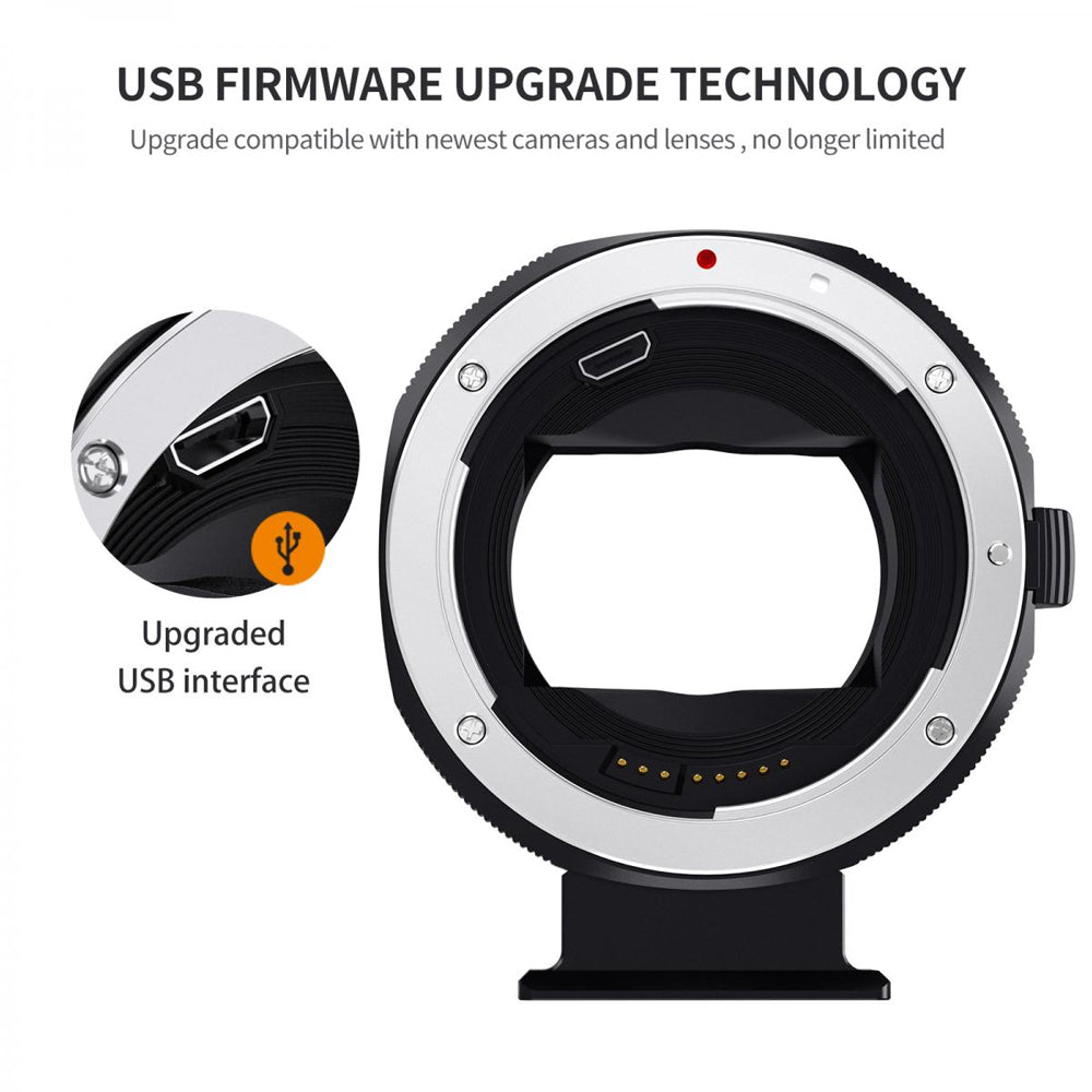 K&F Concept Canon EF EF-S Mount Lens to Sony E Mount Camera Body AF Autofocus Electronic Adapter Ring with IS Lenses Stabilization Support and Micro USB Port