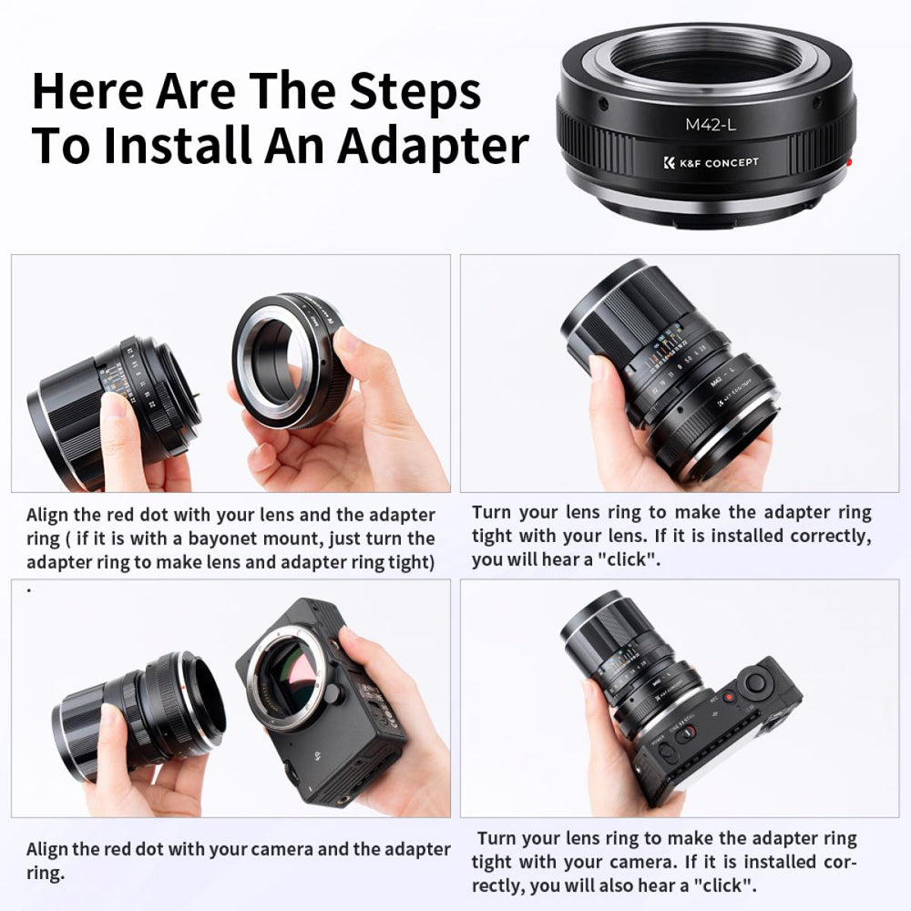 K&F Concept M42-L M42 Mount Lenses to L-Mount Leica T, SL, CL, TL, TL2, SL, SL2, SL2-S & Panasonic Lumix S1, S1R, S1H, S5 Mirrorless Cameras - Lens Adapter Ring Converter | KF06-476