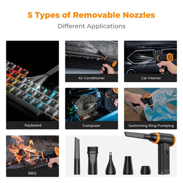 K&F Concept Compressed Jet Air Duster Portable Blower 5000mAh with Adjustable 120000 RPM, 6 Nozzle Styles, USB Type-C Port for PC Computers, Camera Lenses, Keyboards, Peripherals & Appliances Deep Cleaning
