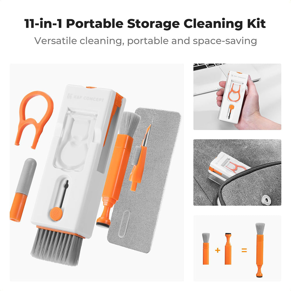 K&F Concept 11-in-1 Portable Cleaning Tool Kit with Compact Storage Design for Cameras, Lenses, Keyboards, Laptop, Computers, Monitors, Smartphones, Tablets, Headphones, Earbuds, Earphones, Electronics and Mobile Devices | KF08-051