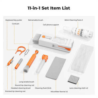 K&F Concept 11-in-1 Portable Cleaning Tool Kit with Compact Storage Design for Cameras, Lenses, Keyboards, Laptop, Computers, Monitors, Smartphones, Tablets, Headphones, Earbuds, Earphones, Electronics and Mobile Devices | KF08-051