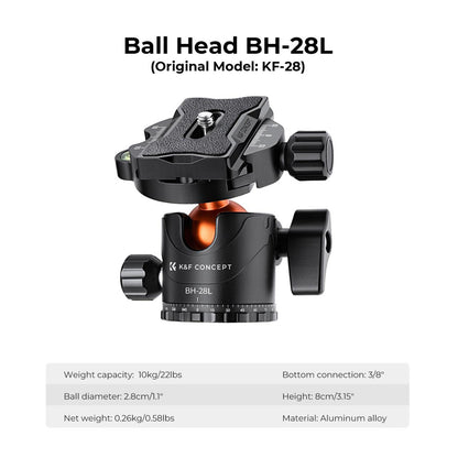 K&F Concept KF09 Series 2-in-1 Aluminum Multifunctional Camera Tripod Monopod Detachable 90"/2.3m Transverse Center with Inverted & Overhead Shooting, 10kg Load, Twist Lock, 28mm Metal Ball Head for DSLR/SLR, Mirrorless Camera | KF09-119