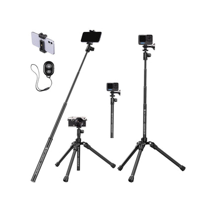 K&F Concept 2-In-1 Portable Vlogging Selfie Stick Tripod with Smartphone Holder, Bluetooth Remote Shutter Controller, and Ball Head - Eccentric Tube, 4-Section Legs, 67" Maximum Working Height, and 4kg Load Capacity for Phones and Cameras