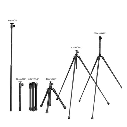 K&F Concept 2-In-1 Portable Vlogging Selfie Stick Tripod with Smartphone Holder, Bluetooth Remote Shutter Controller, and Ball Head - Eccentric Tube, 4-Section Legs, 67" Maximum Working Height, and 4kg Load Capacity for Phones and Cameras