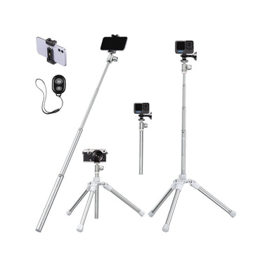 K&F Concept 2-In-1 Portable Vlogging Selfie Stick Tripod with Smartphone Holder, Bluetooth Remote Shutter Controller, and Ball Head - Eccentric Tube, 4-Section Legs, 67" Maximum Working Height, and 4kg Load Capacity for Phones and Cameras