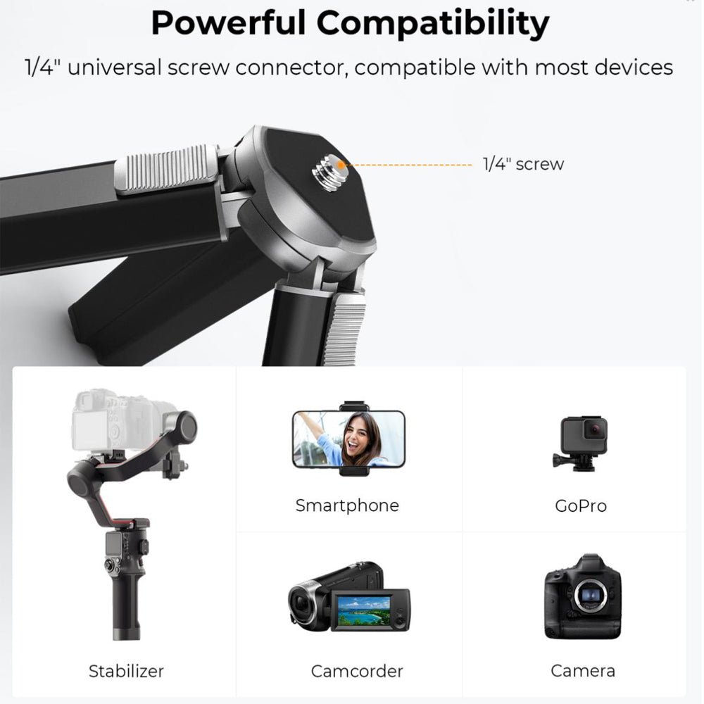 K&F Concept MS06 5" 2-Stop Adjustable Compact Tripod Grip with 1/4" Attachment Thread for Digital Camera, Mobile Phone Clip Holder, Video Fill Light, Webcam, Camcorder, Gimbal Stabilizer, GoPro Hero, Insta360, DJI Osmo | KF09-131