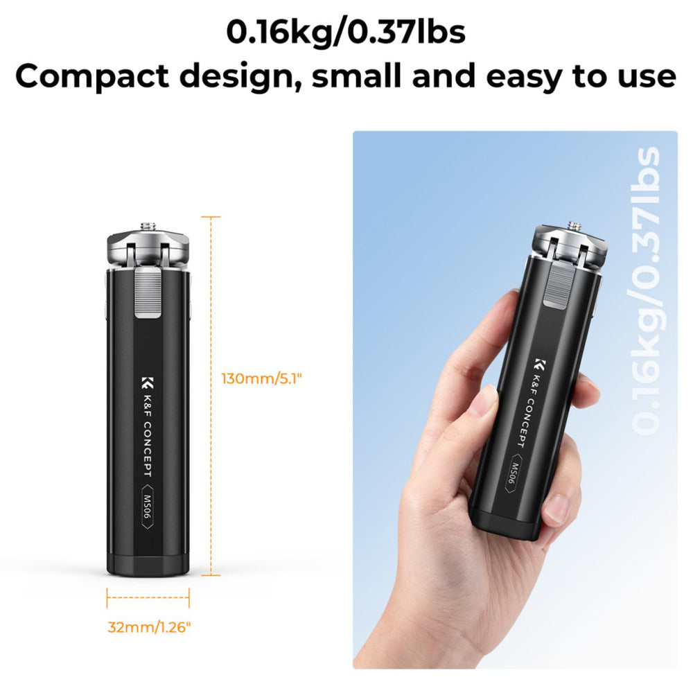 K&F Concept MS06 5" 2-Stop Adjustable Compact Tripod Grip with 1/4" Attachment Thread for Digital Camera, Mobile Phone Clip Holder, Video Fill Light, Webcam, Camcorder, Gimbal Stabilizer, GoPro Hero, Insta360, DJI Osmo | KF09-131