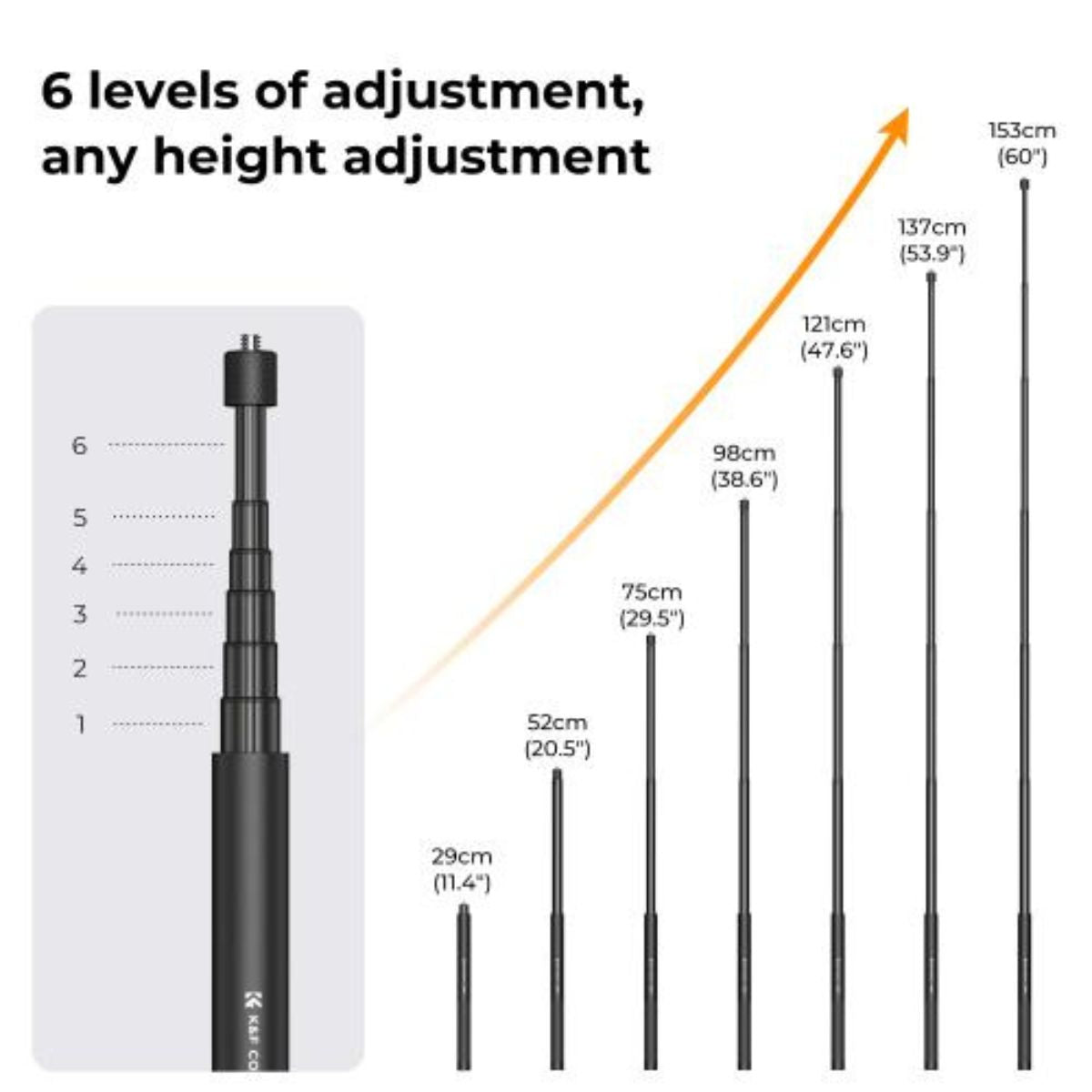 K&F Concept MS07 16m / 60 inch Adjustable Extension Pole Stick for Insta360 GoPro DJI Osmo Action Camera & Mobile Phone Holder