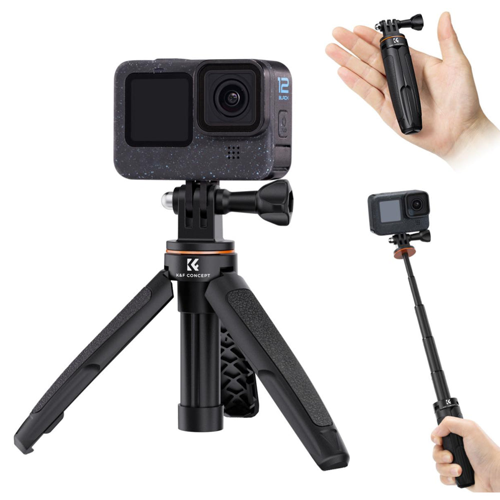 K&F Concept MS03 13" Pocket-Sized Retractable Selfie Stick Tripod for GoPro Hero, Insta360, DJI Osmo Action Cameras - Black Orange | KF09-133V1