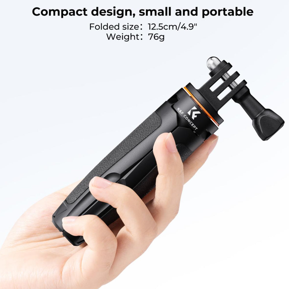 K&F Concept MS03 13" Pocket-Sized Retractable Selfie Stick Tripod for GoPro Hero, Insta360, DJI Osmo Action Cameras - Black Orange | KF09-133V1