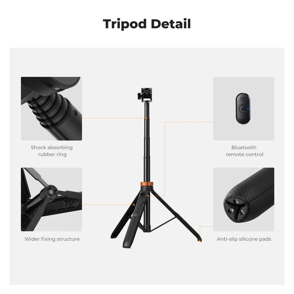 K&F Concept MS24 (175cm) Portable Selfie Stick Tripod with Bluetooth Remote, Smartphone Holder & Action Camera Mount Adapter for Cameras, Studio Lightning, Photography, Vlogging & Live Streaming