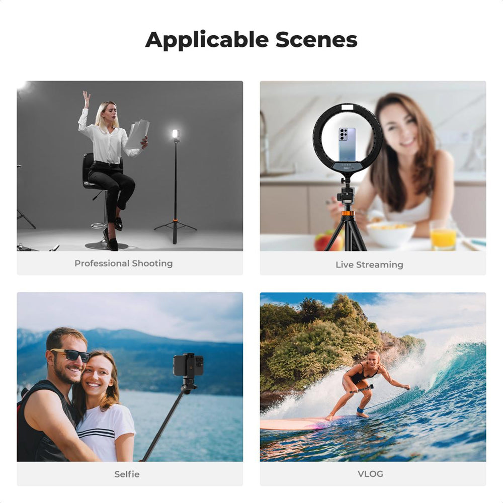 K&F Concept MS24 (175cm) Portable Selfie Stick Tripod with Bluetooth Remote, Smartphone Holder & Action Camera Mount Adapter for Cameras, Studio Lightning, Photography, Vlogging & Live Streaming